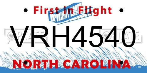 VRH4540 North Carolina License Plate