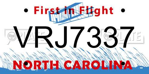 VRJ7337 North Carolina License Plate