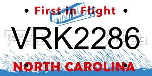 VRK2286 North Carolina License Plate