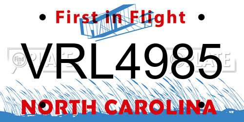 VRL4985 North Carolina License Plate