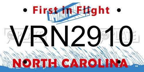VRN2910 North Carolina License Plate