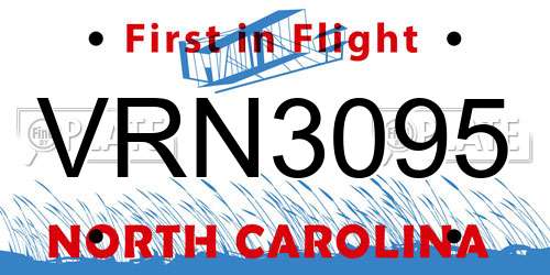 VRN3095 North Carolina License Plate