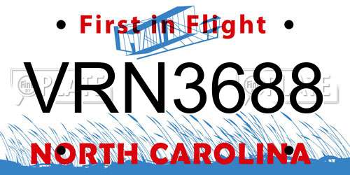VRN3688 North Carolina License Plate