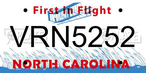 VRN5252 North Carolina License Plate