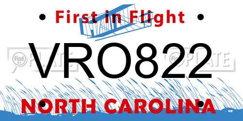 VRO822 North Carolina License Plate