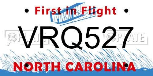 VRQ527 North Carolina License Plate