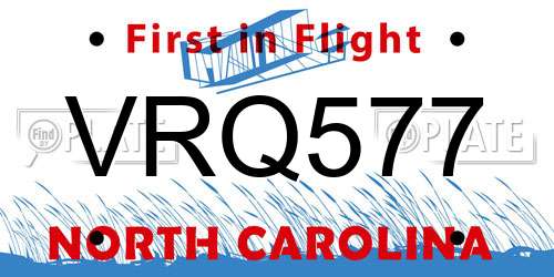 VRQ577 North Carolina License Plate