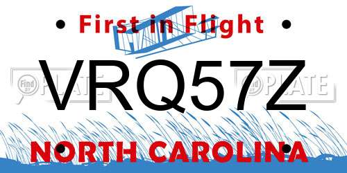 VRQ57Z North Carolina License Plate