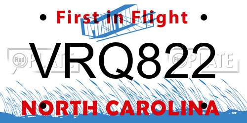 VRQ822 North Carolina License Plate