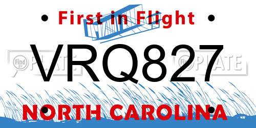 VRQ827 North Carolina License Plate