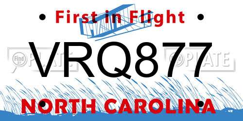 VRQ877 North Carolina License Plate