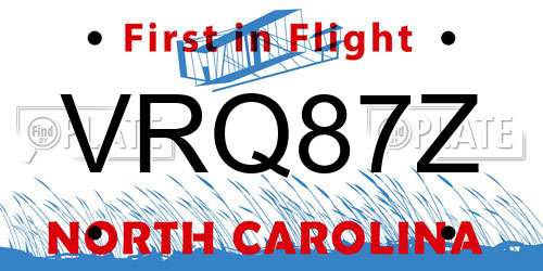 VRQ87Z North Carolina License Plate