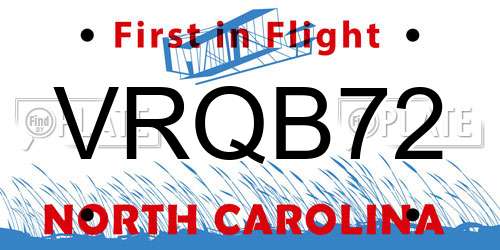 VRQB72 North Carolina License Plate