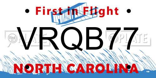 VRQB77 North Carolina License Plate