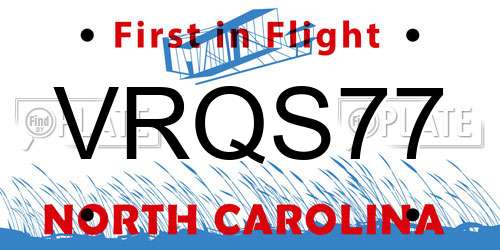 VRQS77 North Carolina License Plate