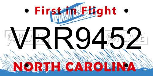 VRR9452 North Carolina License Plate