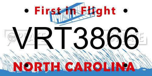 VRT3866 North Carolina License Plate