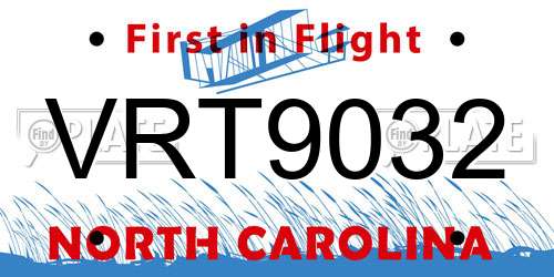 VRT9032 North Carolina License Plate