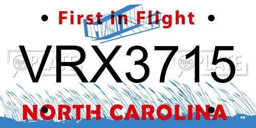 VRX3715 North Carolina License Plate