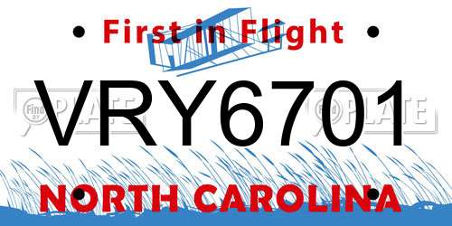 VRY6701 North Carolina License Plate