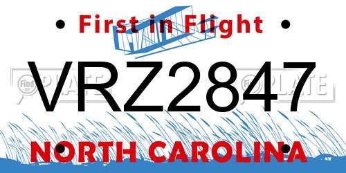 VRZ2847 North Carolina License Plate