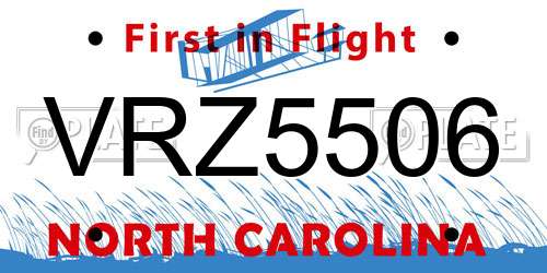 VRZ5506 North Carolina License Plate