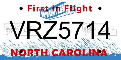 VRZ5714 North Carolina License Plate