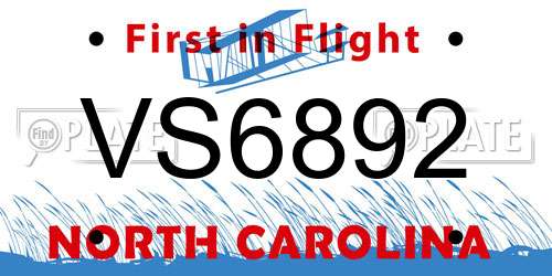 VS6892 North Carolina License Plate