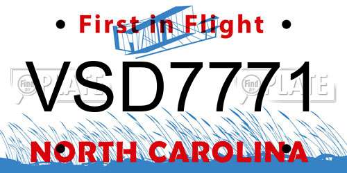 VSD7771 North Carolina License Plate