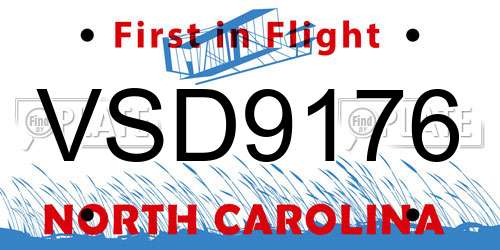 VSD9176 North Carolina License Plate