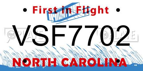 VSF7702 North Carolina License Plate