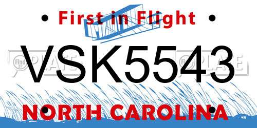 VSK5543 North Carolina License Plate