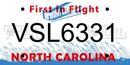 VSL6331 North Carolina License Plate
