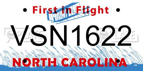 VSN1622 North Carolina License Plate