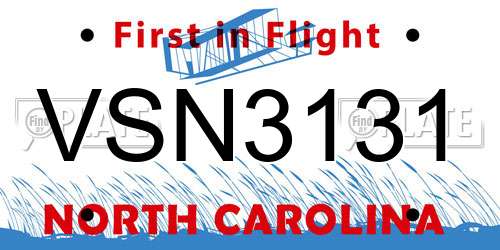 VSN3131 North Carolina License Plate