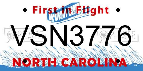 VSN3776 North Carolina License Plate