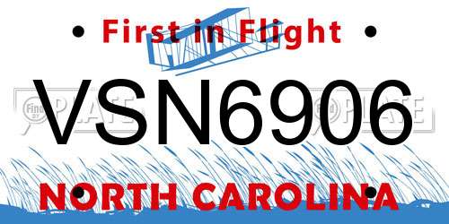 VSN6906 North Carolina License Plate