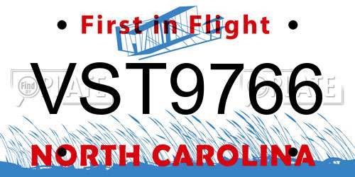 VST9766 North Carolina License Plate