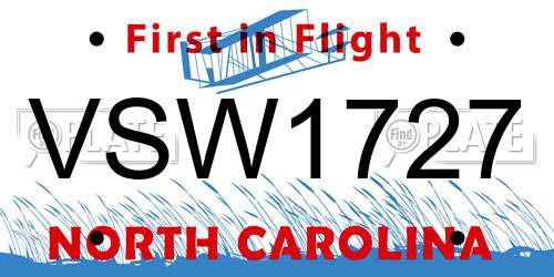 VSW1727 North Carolina License Plate