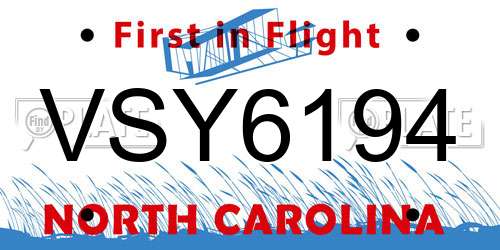 VSY6194 North Carolina License Plate