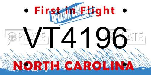 VT4196 North Carolina License Plate