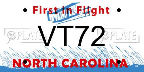 VT72 North Carolina License Plate
