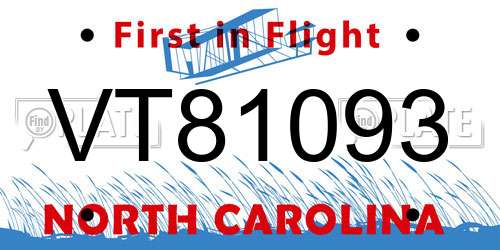 VT81093 North Carolina License Plate