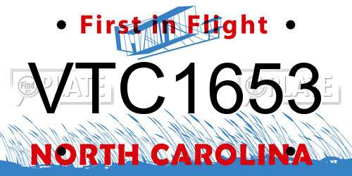VTC1653 North Carolina License Plate