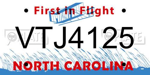 VTJ4125 North Carolina License Plate