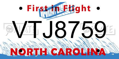 VTJ8759 North Carolina License Plate