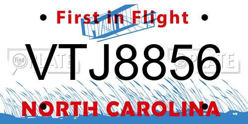 VTJ8856 North Carolina License Plate