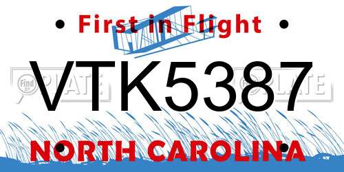 VTK5387 North Carolina License Plate