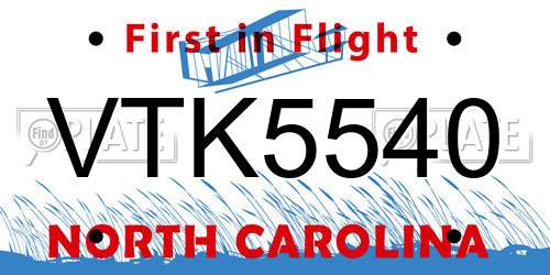 VTK5540 North Carolina License Plate