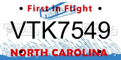 VTK7549 North Carolina License Plate
